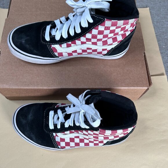 VANS SK8 Hi Shoes Kids Youth 5 Red White Checkered and Black Suede - Picture 2 of 16